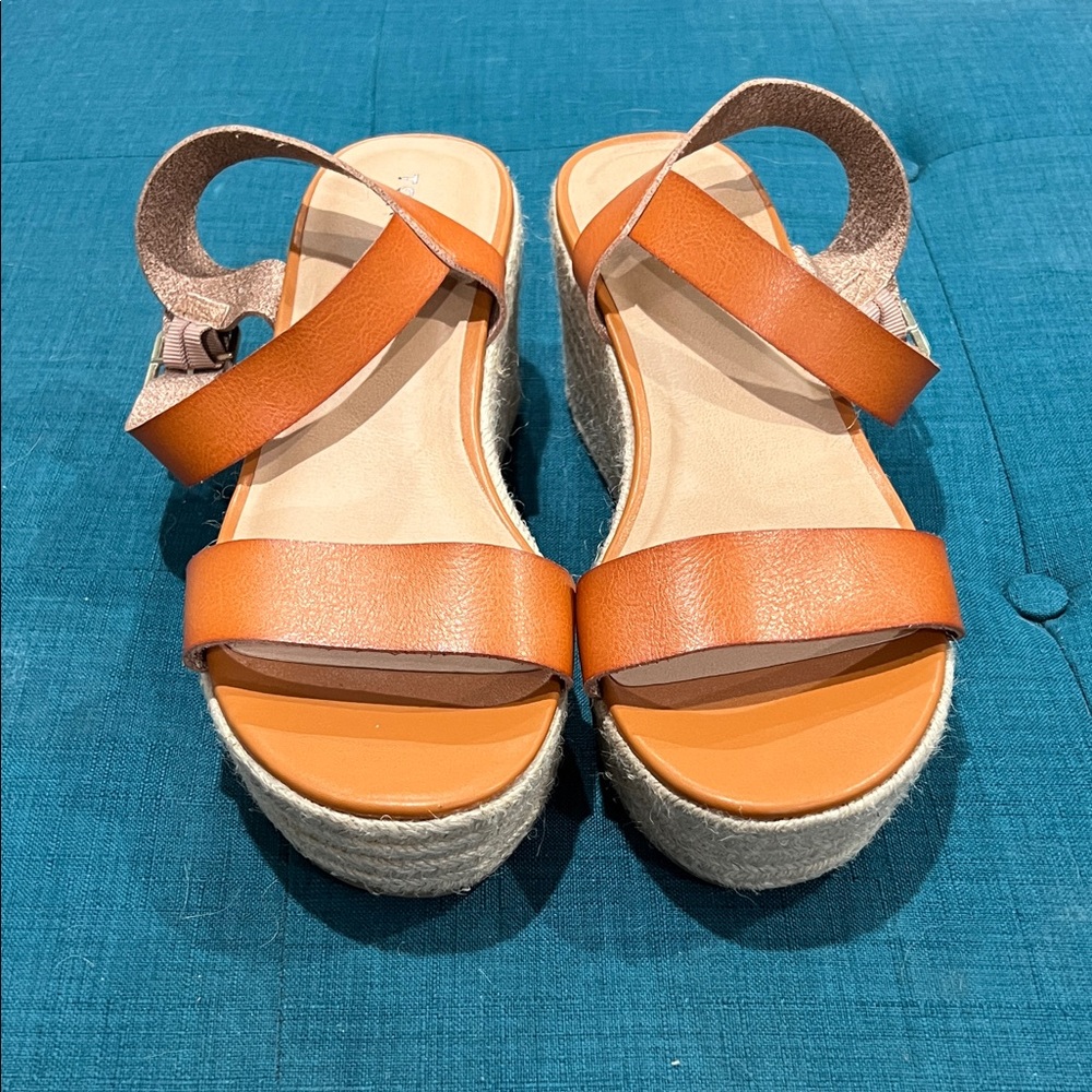 Torrid Cognac and Cream Wedge Sandals - Picture 3 of 11